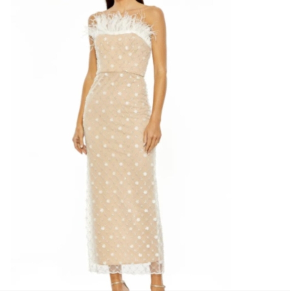 Mac Duggal Feather Trimmed Midi Dress - Picture 1 of 7